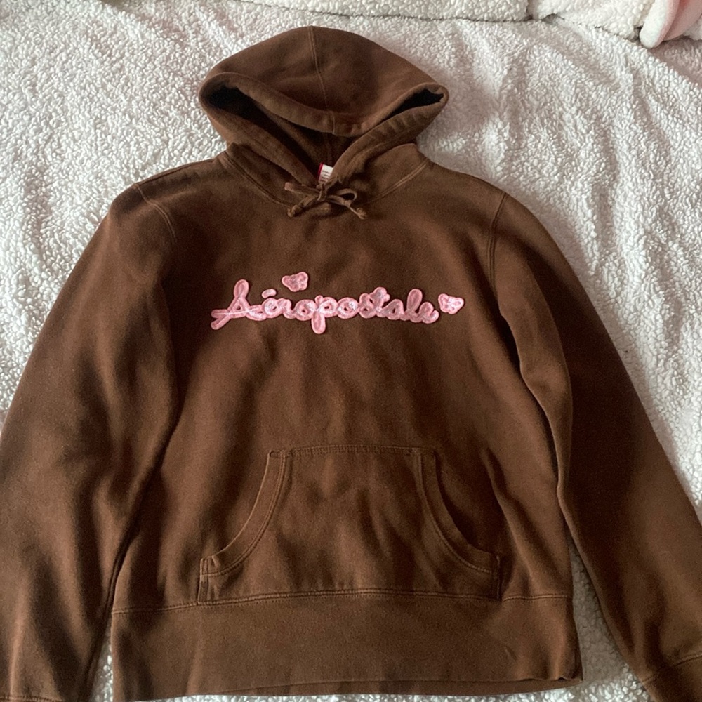 Cute Brown Vintage Aeropostale Pink butterfly design Hoodie Sweatshirt